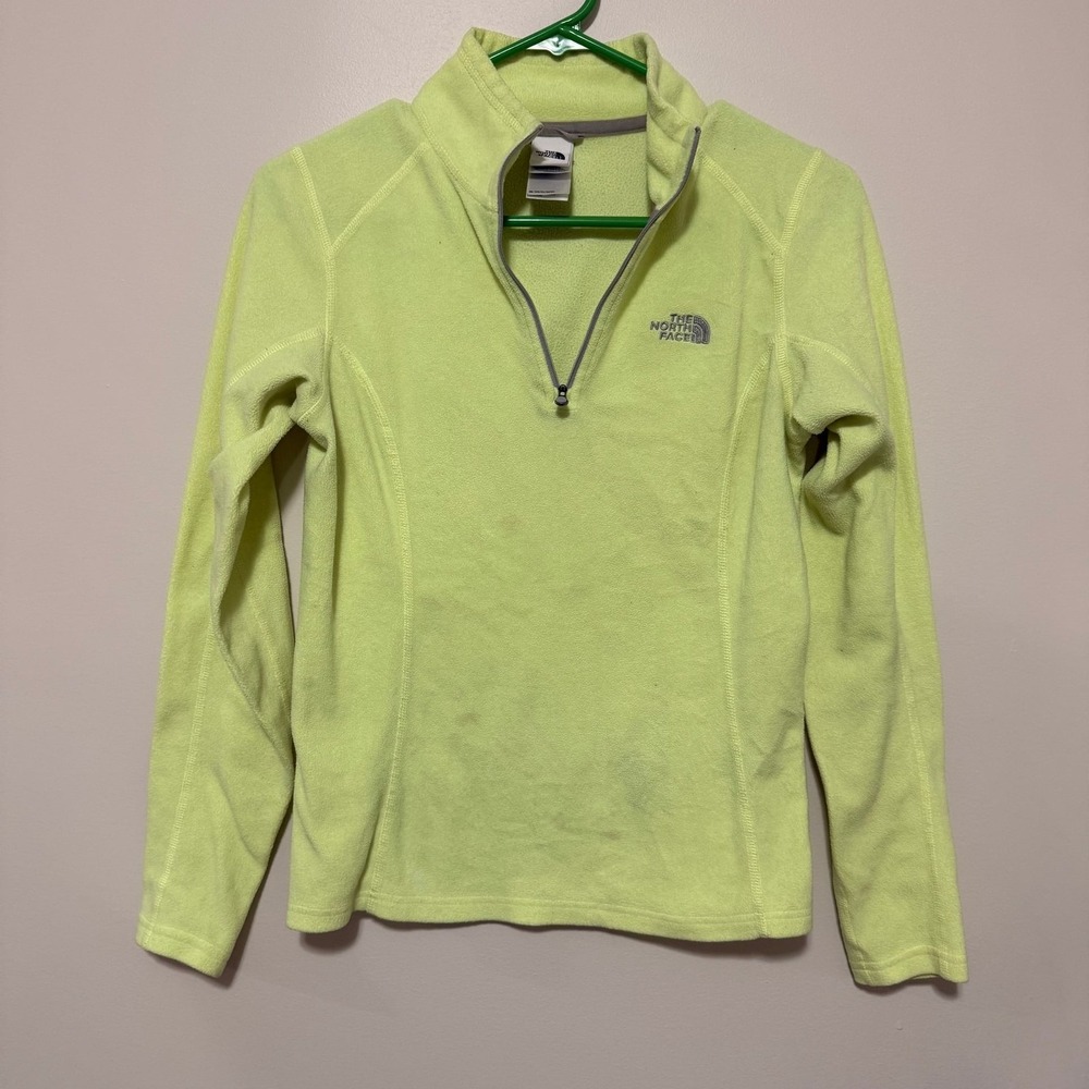 The North Face Womens TKA 100 Fleece 1/4 Zip Pullover Lime Green XS